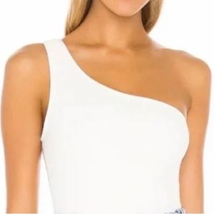 Betro Simone White Asymmetrical Ribbed Bodysuit.